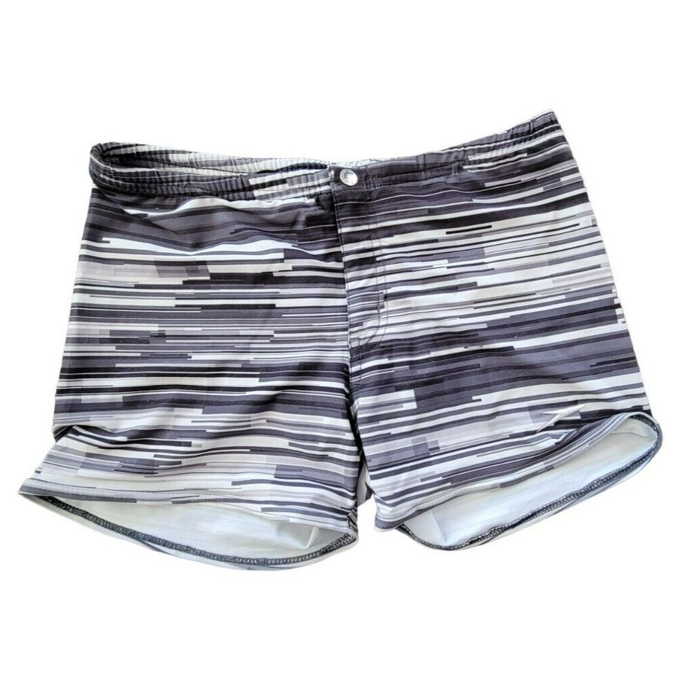 Speedo Womens Swim Shorts Gray Black White Glitch Print Size S